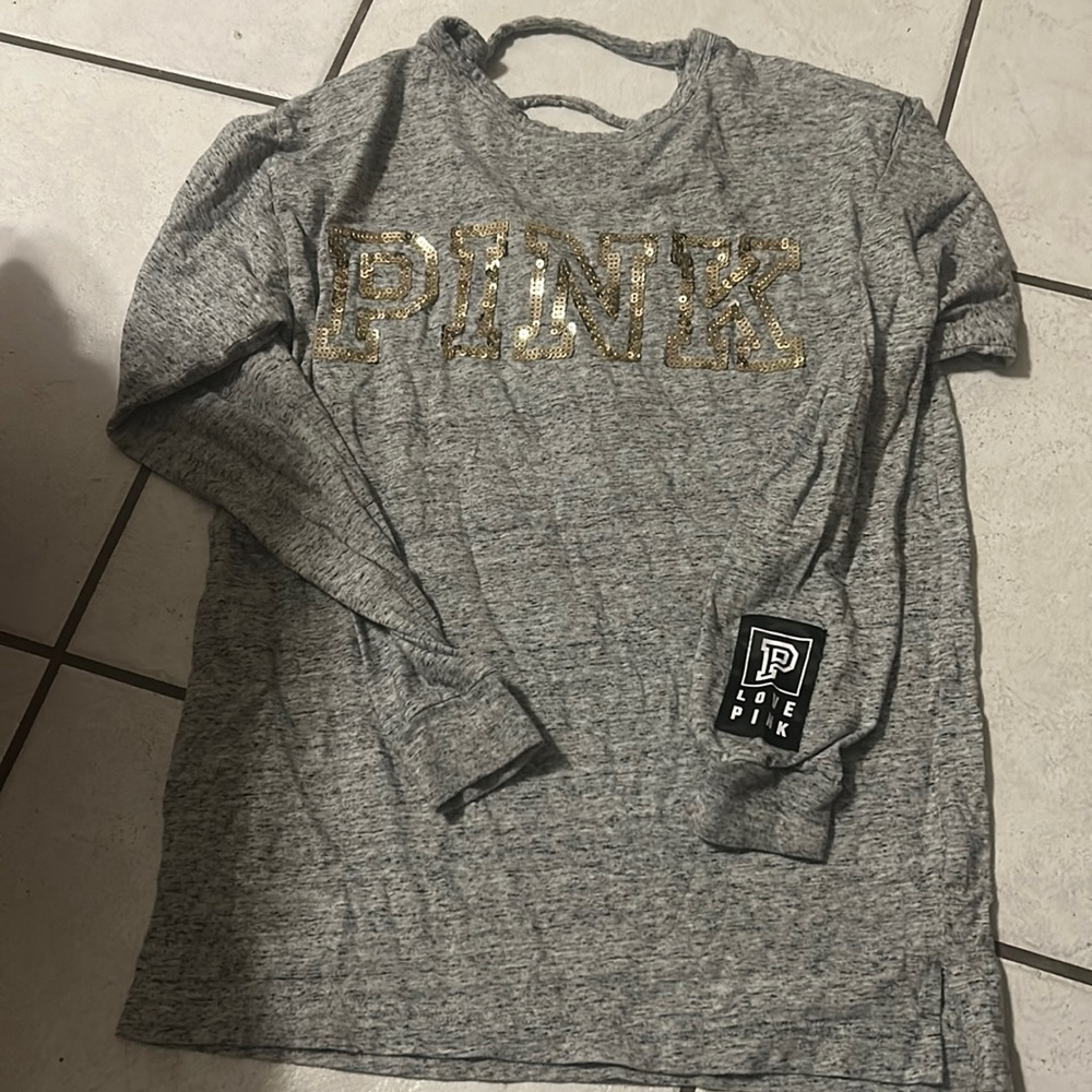 PINK long sleeve tshirt gently used size XS color gray